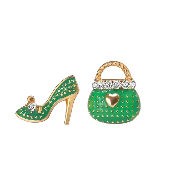 Vintage Style Purse and Shoe Green Earrings - Picture 1 of 7